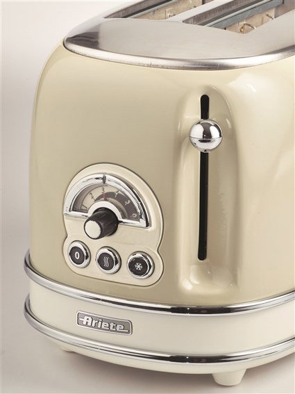 Ariete 155/13 - Tostador vintage beige 2 ranuras - 6 niveaux de tueste avec fonctions Décongélation et Réchauffage - Bandeja recogemigas amovible