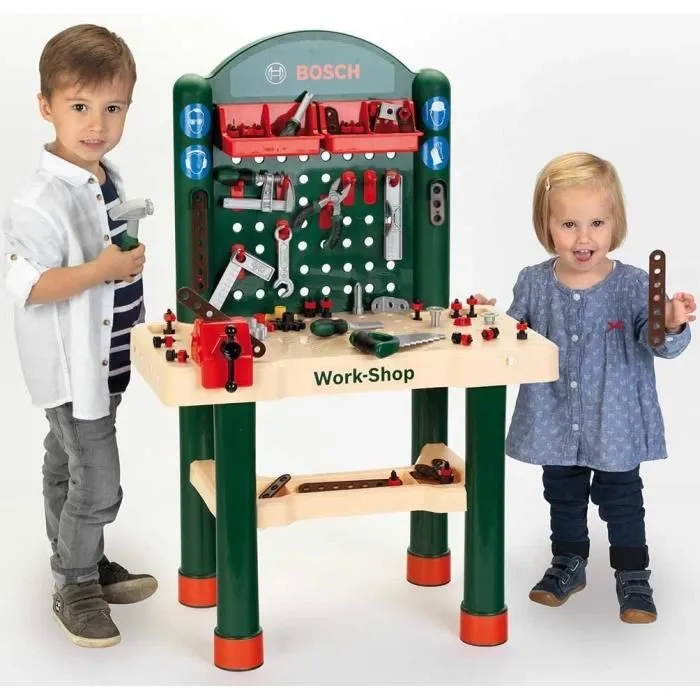 Bosch Work-Shop Etabli d'Atelier Enfant avec 82 Accessoires et Outils Profiline - 67.5 x 38.5 x 105 cm