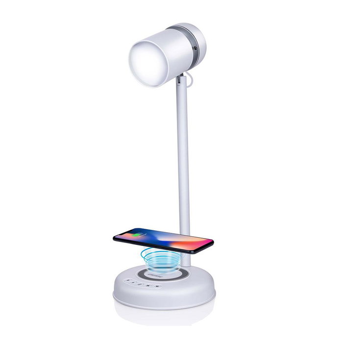 Lampe LED avec haut-parleur et chargeur sans fil Grundig Blanc 15 W 76 Lm Ø 12 x 34 cm Plastique 3-en-1 Lampe LED avec haut-parleur et chargeur sans fil Grundig Blanc 15 W 76 Lm Ø 12 x 34 cm Plastique 3-en-1
