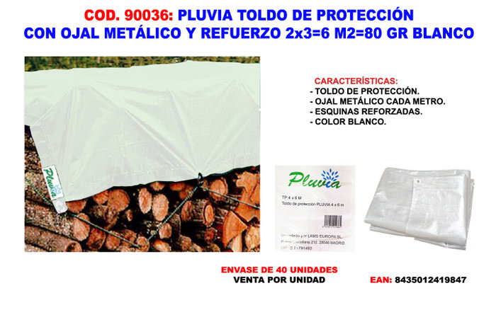 Pluvia Bâche de protection blanche 2x3 m avec œillets et renfort Pluvia Bâche de protection blanche 2x3 m avec œillets et renfort