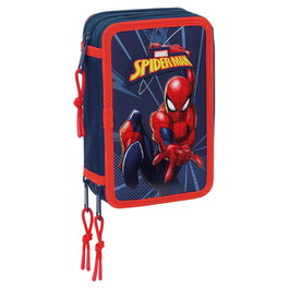 SAFTA Plumier triple compartiment Spiderman Marvel avec 37 pièces : gomme, crayons, stylos, feutres, règle et compas pour enfants