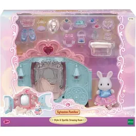 Sylvanian Families - Coffret de Jeu Dressing de Princesse - Carrosse Transfo pour Fille Lapin Neige avec Accessoires (Chaussures, Sacs, Bijoux)