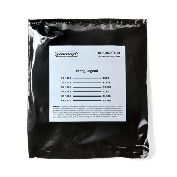 DunlopST Jeu de cordes pour basse Nickel Super Bright Medium 6 cordes 30-130
