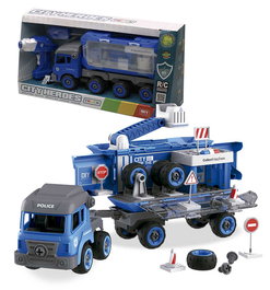 TACHAN Camion de Police RC Sonore LM8027 - 91 Pièces à Monter et Démontier avec Tournevis Électrique - Jouet de Construction pour Enfants dès 3 Ans