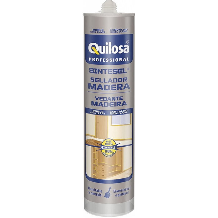 Quilosa SINTESEL Mastic Bois Synthétique Siliconé - Gris Clair Roble, 300ml Quilosa SINTESEL Mastic Bois Synthétique Siliconé - Gris Clair Roble, 300ml