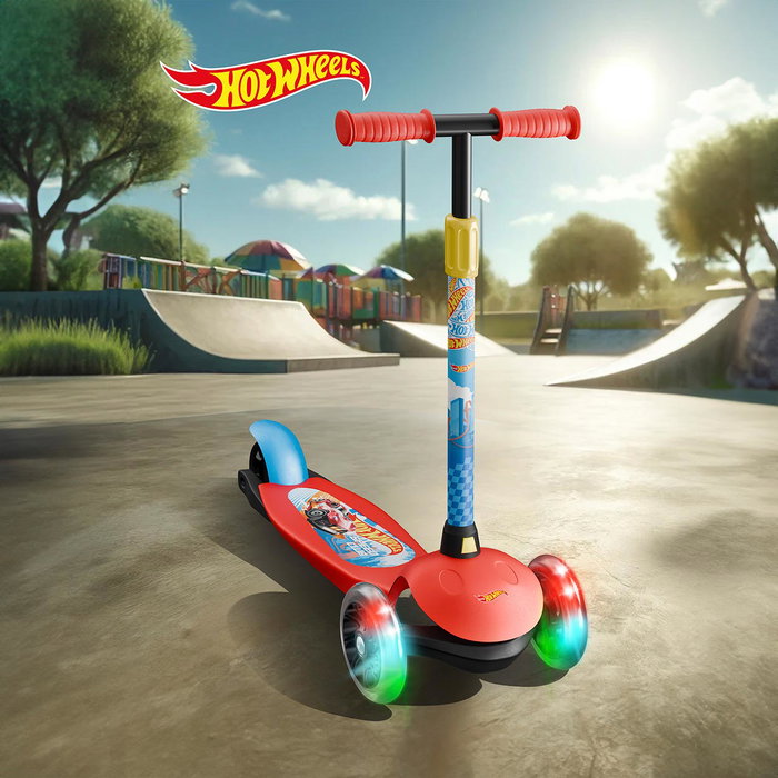 DEQUBE Patinette 3 Roues avec Lumières LED - Sous Licence Hot Wheels - Hauteur Réglable - Pour Enfants de 2 à 6 Ans