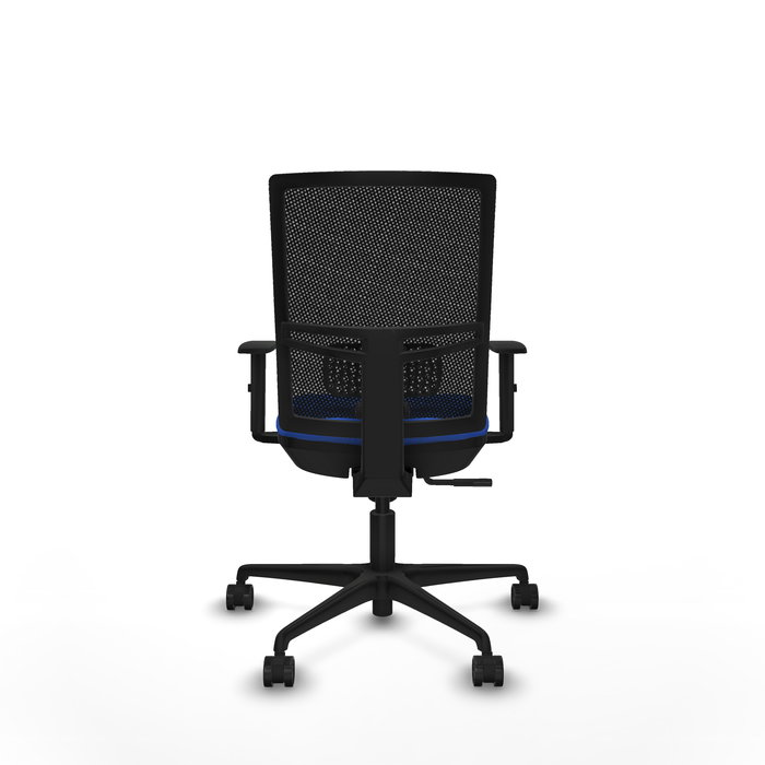 Chaise Yunquera Synchro 4 positions tissu Bleu Maille Noir Base en nylon noir Accoudoir 1D Sans appui-tête Roulettes 65mm nylon