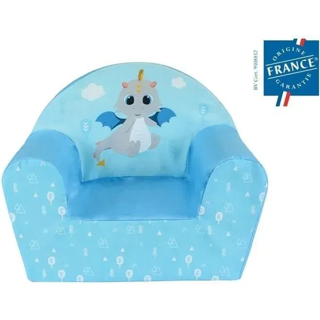 Fun House Fauteuil Club Enfant Leon Le Dragon, Bleu, Mousse Légère et Déhoussable, 42 x 52 x 33 cm, À Partir de 3 Ans