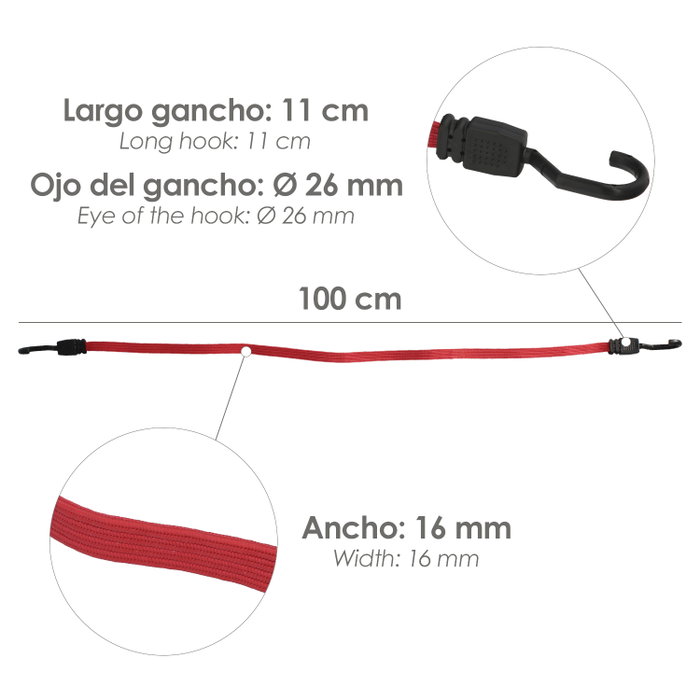WOLFPACK LINEA PROFESIONAL Lot de 2 Pulpos en Caoutchouc Plat Renforcés 1,0 m