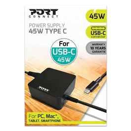 PORT Connect Adaptateur Secteur USB-C 45W (100-240V) - Alimentation pour PC, Mac, Tablette et Smartphone