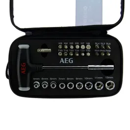 AEG - Coffret clé en T avec embouts et douilles, support en mousse haute densité, coffret antichoc