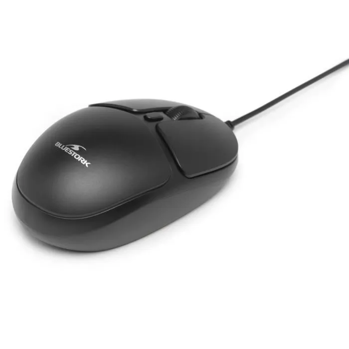 Bluestork Souris Filaire pour PC et Mac M-W-OFF20, Souris Optique Noire à 4 Boutons et Molette, Résolution Réglable 800-1200 DPI, Ambidextre, Format Poche