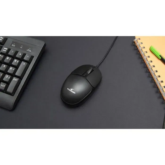 Bluestork Souris Filaire pour PC et Mac M-W-OFF20, Souris Optique Noire à 4 Boutons et Molette, Résolution Réglable 800-1200 DPI, Ambidextre, Format Poche