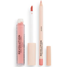 Makeup Revolution Set de Maquillage Rouge à Lèvres Liquide Queen 3 ml et Crayon Précision pour Lèvres Queen 1 g