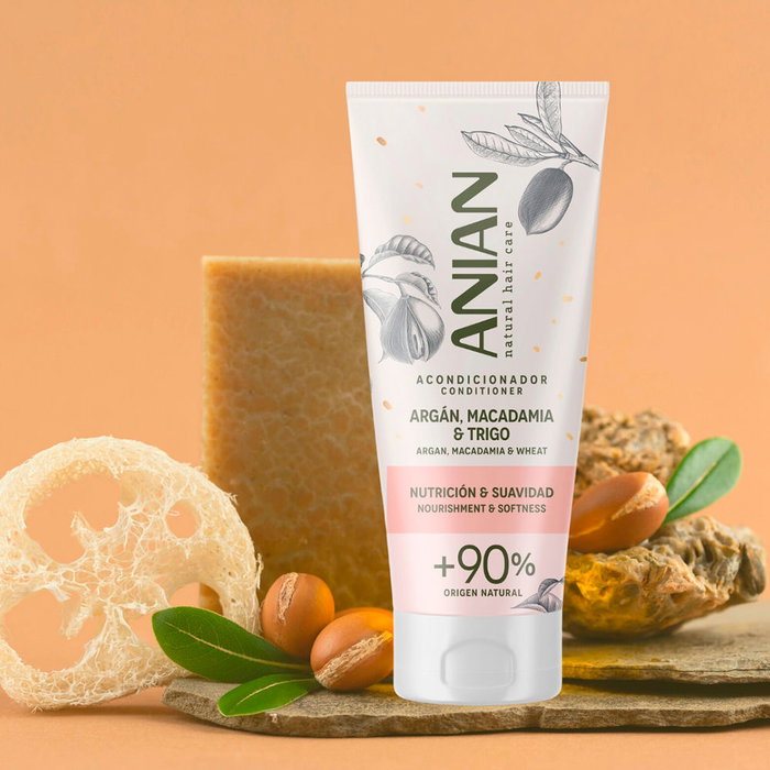 Anian Après-shampooing Argan, Macadamia & Blé 250 ml pour Cheveux Secs et Endommagés
