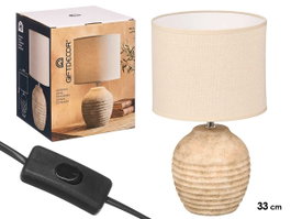 Giftdecor Lampe Vieillie Ronde à Rayures Horizontales 33cm, 20x20x24cm, E27, Céramique et Tissu, Marron (Set de 6)
