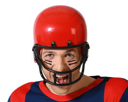 Casco Rugby Casque Rigide Adulte pour Homme, Couleur Rouge avec Grille Noire, pour Déguisement Sportif, Fête à Thème ou Carnaval