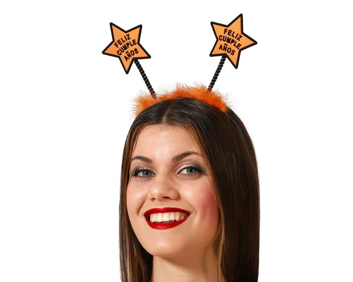 Serre-tête avec étoiles orange et message Feliz Cumpleaños Serre-tête avec étoiles orange et message Feliz Cumpleaños