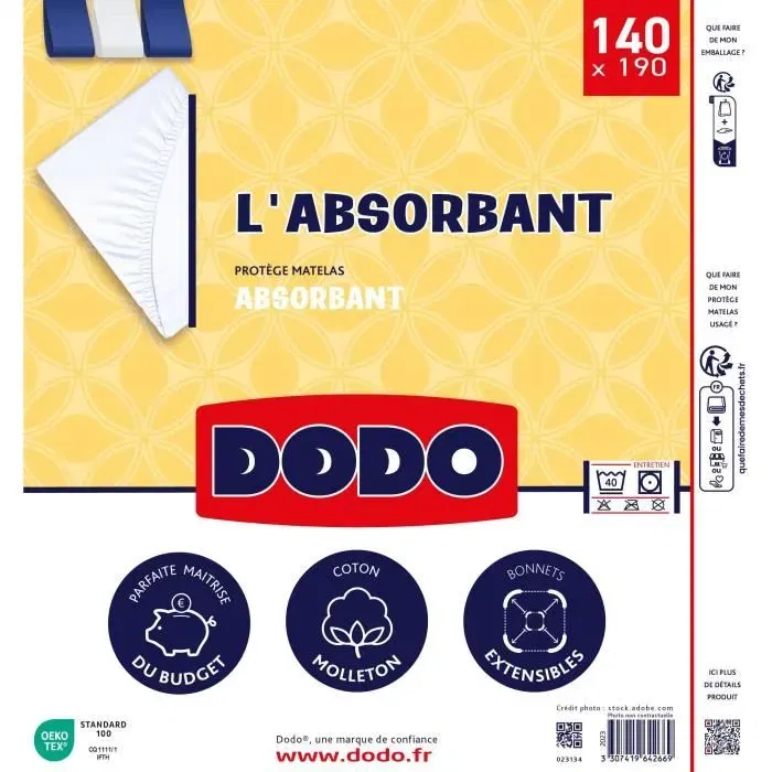 Dodo Protege-Matelas Absorbant en Coton Gratté Molleton et Polyester - 140 x 190 cm - Protection Contre les Taches et l'Humidité Dodo Protege-Matelas Absorbant en Coton Gratté Molleton et Polyester - 140 x 190 cm - Protection Contre les Taches et l'Humidité