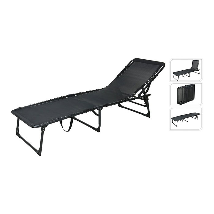 Redcliffs Chaise longue pliable en métal noir 190 x 56 x 86 cm Redcliffs Chaise longue pliable en métal noir 190 x 56 x 86 cm