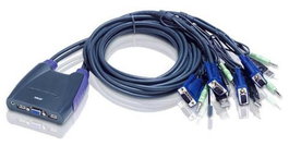 Aten CS64US - Commutateur KVM USB 4 ports avec câbles VGA/audio intégrés (0,9m, 1,2m) - Compatible Windows, Linux, Mac