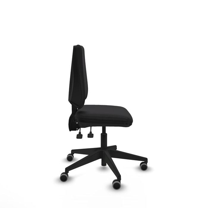 Chaise Elche Asynchrone Cuir écologique Noir Base pyramidale noire Sans accoudoirs Sans appui-tête Roulettes 65mm pour moquette