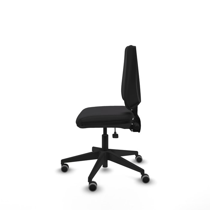 Chaise Elche Asynchrone Cuir écologique Noir Base pyramidale noire Sans accoudoirs Sans appui-tête Roulettes 65mm pour moquette