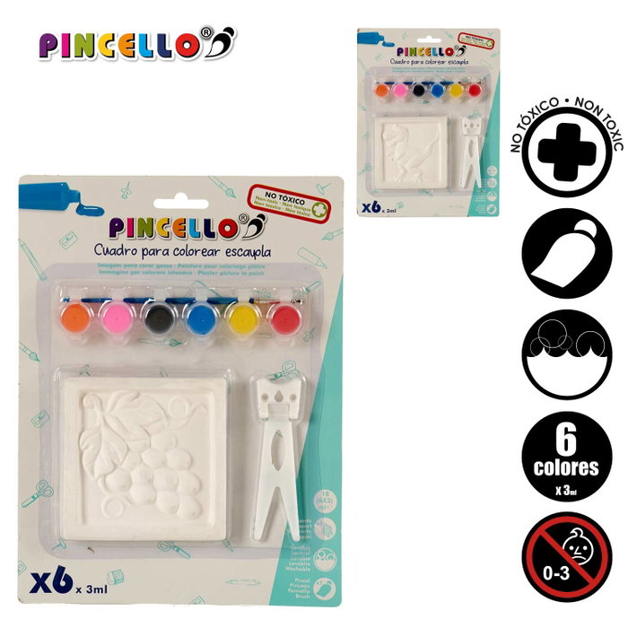 Pincello Tableau en Plâtre à Colorier Lot de 6 avec Pinceaux 2 x 29 x 22 cm (Set de 24) Pincello Tableau en Plâtre à Colorier Lot de 6 avec Pinceaux 2 x 29 x 22 cm (Set de 24)