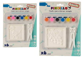Pincello Tableau en Plâtre à Colorier Lot de 6 avec Pinceaux 2 x 29 x 22 cm (Set de 24)