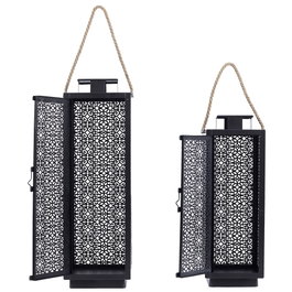 Home Deco Factory Lot de 2 lanternes en métal noir