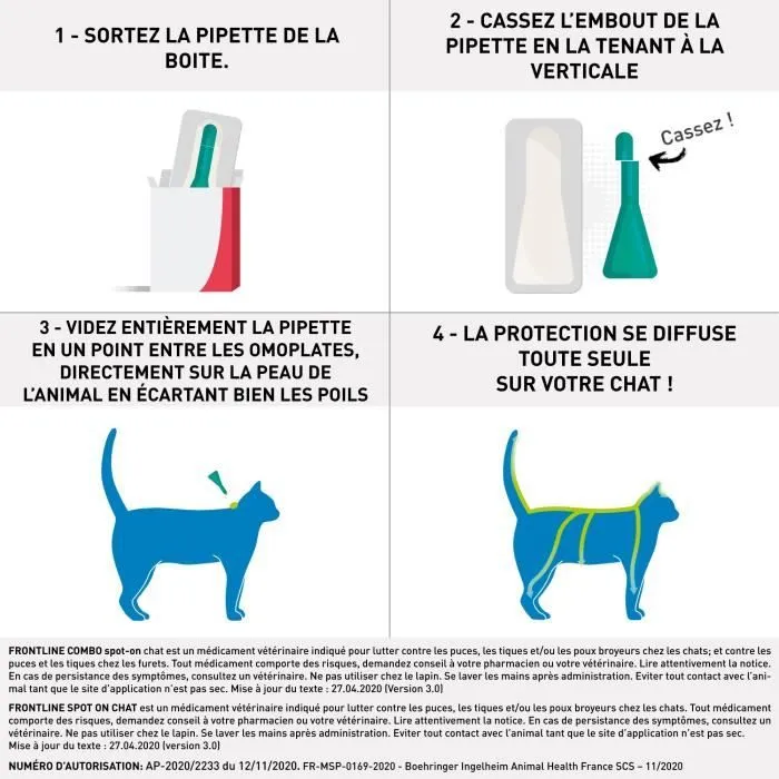 Frontline Spot On pour Chat - 6 pipettes anti-puces et anti-tiques (fipronil) - Prévention DAPP dès 1 kg et 8 semaines
