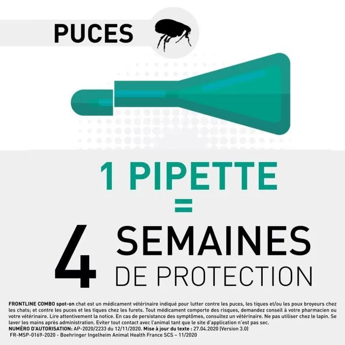 Frontline Spot On pour Chat - 6 pipettes anti-puces et anti-tiques (fipronil) - Prévention DAPP dès 1 kg et 8 semaines