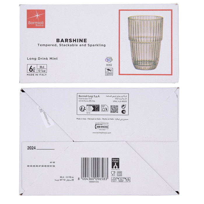 Bormioli Rocco Caja 6 Verres Hauts Barshine 38 cL Vert en Verre