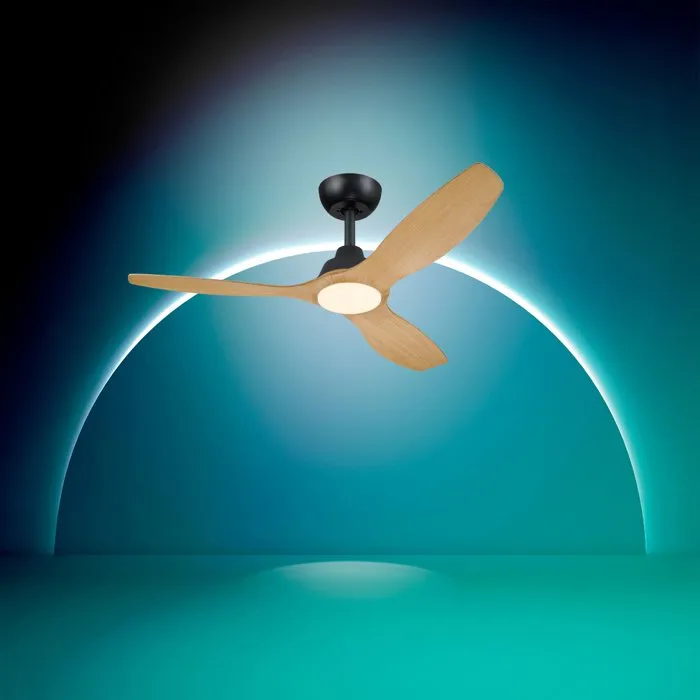 Philips Olas Ventilateur de Plafond 132 cm LED avec Télécommande - Pales Fixes, Moteur CC Réversible et Silencieux, Noir/Bois