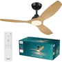 Philips Olas Ventilateur de Plafond 132 cm LED avec Télécommande - Pales Fixes, Moteur CC Réversible et Silencieux, Noir/Bois