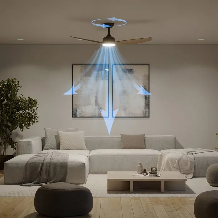 Philips Olas Ventilateur de Plafond 132 cm LED avec Télécommande - Pales Fixes, Moteur CC Réversible et Silencieux, Noir/Bois