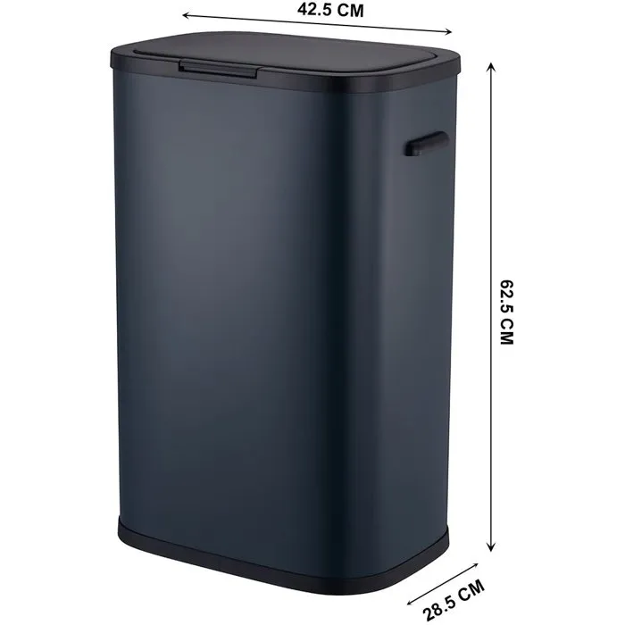 Kitchen Move Portland Poubelle de cuisine 60L avec ouverture par pression, acier inoxydable gris mat, 42 x 28,5 x 62,5 cm