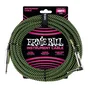 ERNIEBALL Câble Instrument Jack-Jack Tressé 5,49 m Noir / Vert - Signal Clair Anti-Bruit
