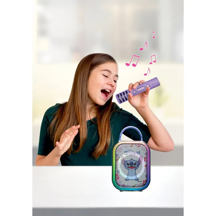 Lexibook Karaoké Bluetooth Stitch BTC030D avec 2 Microphones Sans Fil, Batterie Rechargeable, Design Portable Bleu