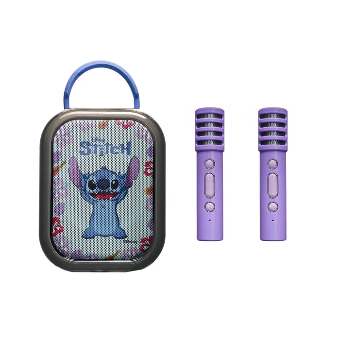 Lexibook Karaoké Bluetooth Stitch BTC030D avec 2 Microphones Sans Fil, Batterie Rechargeable, Design Portable Bleu
