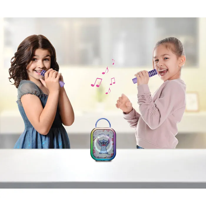 Lexibook Karaoké Bluetooth Stitch BTC030D avec 2 Microphones Sans Fil, Batterie Rechargeable, Design Portable Bleu