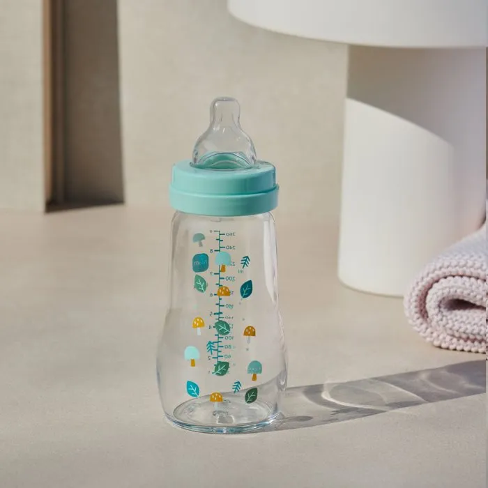 MAM Biberon Verre Nature 260ml Aqua avec Tétine Débit 2