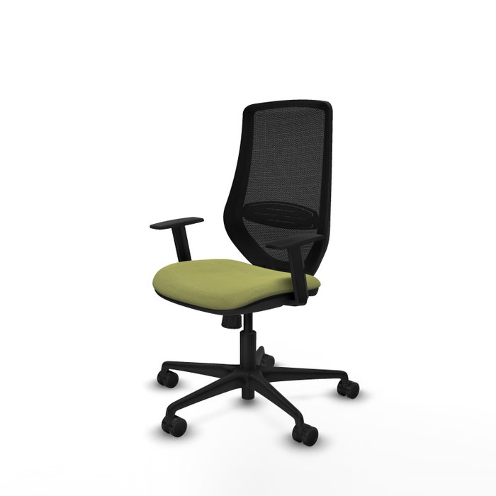 Chaise Mardos Synchro 4 positions tissu Vert olive Maille Noir Base en nylon noir Accoudoir 1D Sans appui-tête Roulettes 65mm nylon