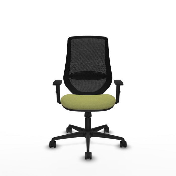Chaise Mardos Synchro 4 positions tissu Vert olive Maille Noir Base en nylon noir Accoudoir 1D Sans appui-tête Roulettes 65mm nylon