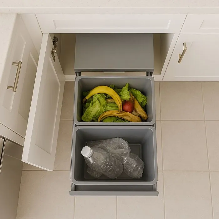 Kitchen Move HYPE - Poubelle de cuisine coulissante à 2 compartiments encastrable sous évier, cadre inox, 36 litres (2 x 18L), installation facile