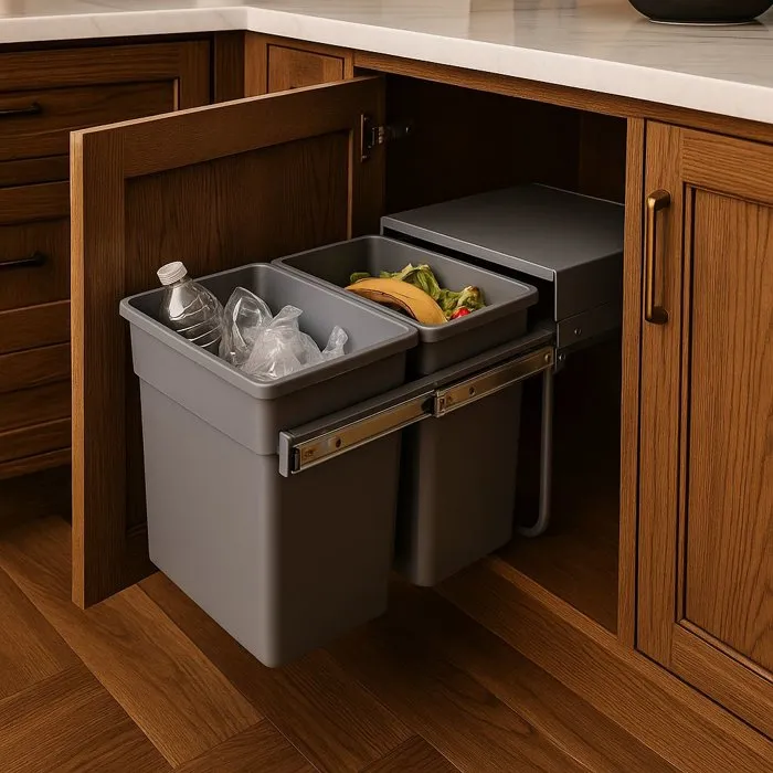 Kitchen Move HYPE - Poubelle de cuisine coulissante à 2 compartiments encastrable sous évier, cadre inox, 36 litres (2 x 18L), installation facile