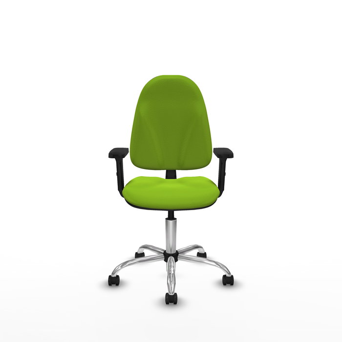 Chaise Algarra Contact permament de base Cuir écologique Vert pistache Structure chromée Accoudoir 2D Sans appui-tête Roulettes pour moquette