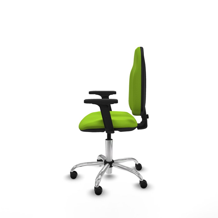 Chaise Algarra Contact permament de base Cuir écologique Vert pistache Structure chromée Accoudoir 2D Sans appui-tête Roulettes pour moquette