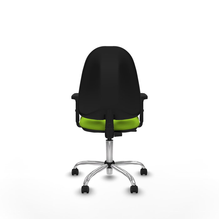 Chaise Algarra Contact permament de base Cuir écologique Vert pistache Structure chromée Accoudoir 2D Sans appui-tête Roulettes pour moquette