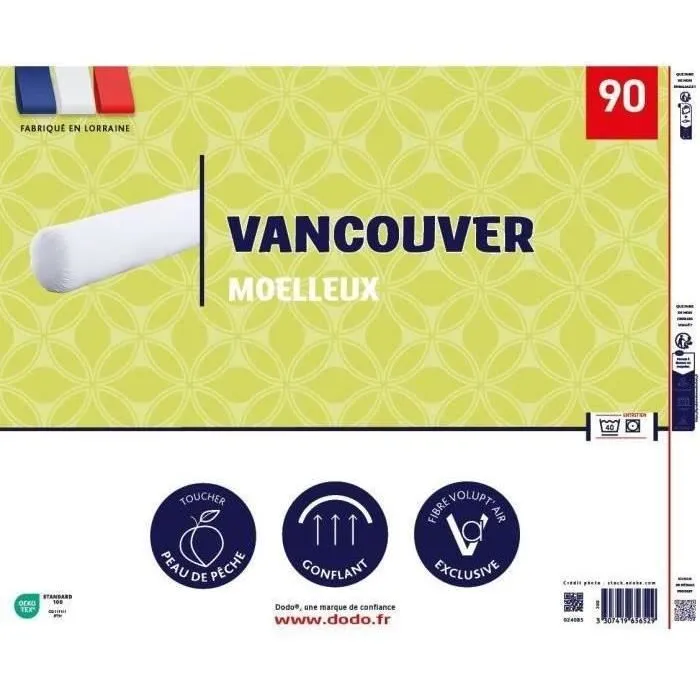 Dodo Traversin Vancouver 90 cm, 100% Polyester, Housse Toucher Peau de Pêche, Garnissage Volupt'Air, Oreiller de Lecture et Détente Dodo Traversin Vancouver 90 cm, 100% Polyester, Housse Toucher Peau de Pêche, Garnissage Volupt'Air, Oreiller de Lecture et Détente